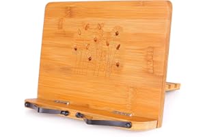 MEGREZ Foldable Bamboo Book Stand, 11 x 7.9 inch, Adjustable Desk Bookrest, Reading Holder, Multi-function, Dandelion Brown
