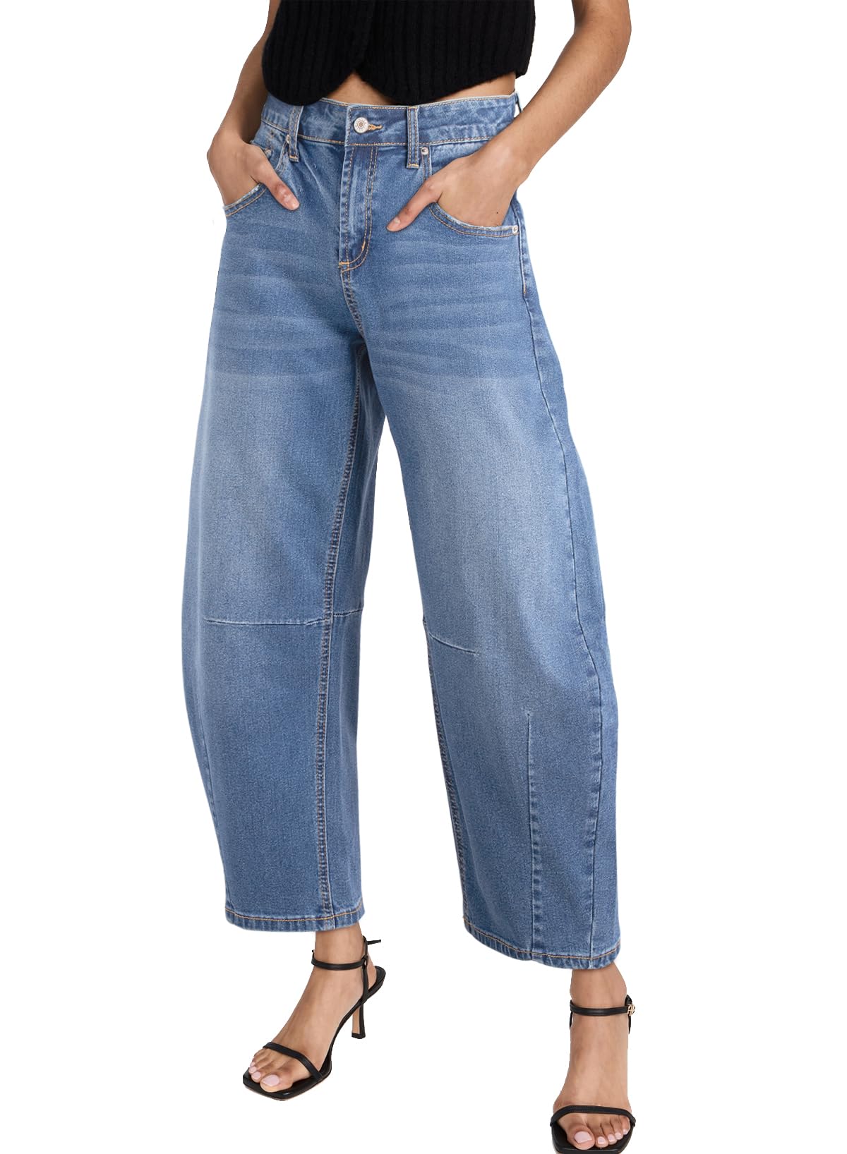 Photo 1 of (SIZE 8) (BAGGED) Sidefeel Women's Barrel Jeans Wide Leg Vintage Mid Rise Y2k Baggy Boyfriend Denim Pants Size 8 Light Blue