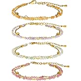 Tyebiva Dainty Colorful Gemstone Beaded Link Bracelets Stack Set for Women, 4Pcs Boho Handmade Adjustable Gold Beads Stackable Bracelet Outfit Accessories Jewelry Gift.