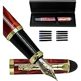 YUNCHUN Red Dragon Fountain Pen for Writing, Refillable Luxury Metal Pens, Fancy Ink Pen with 5 Black and 5 Blue Ink Refills, Gift Sets for Men and Women, Business Writing Pen with Marble Grain