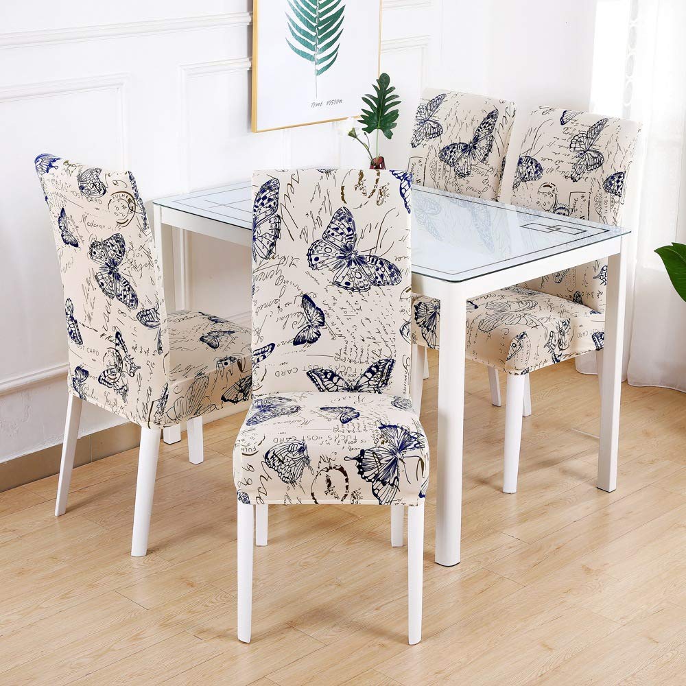 zalati Chair Cushion 4pcs Full Cover Seat Chair Covers Polyester Fiber Anti-slip Removable Slipcovers for Dining Room - Butterfly