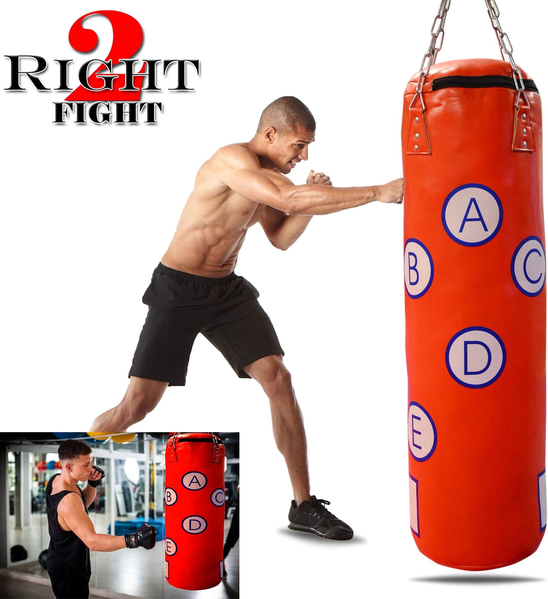 R2F Heavy Boxing 4ft Punching Bag Filled Punch Boxing Gloves Steel Chain Training MMA | Great For Grappling, MMA, Kickboxing, Muay Thai, Karate, BJJ & Taekwondo
