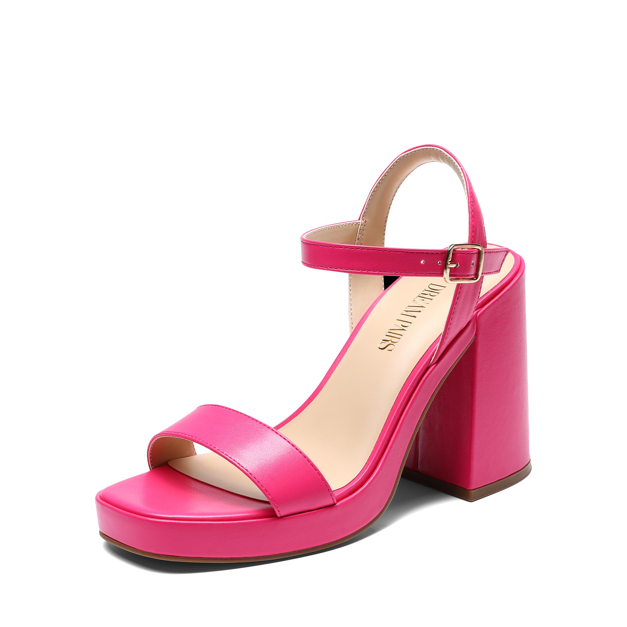 Photo 1 of DREAM PAIRS Heels for Women Block Chunky Platform High Heels Open Toe Giselle Fashion Wedding Party Evening Prom Dance Ankle Strap Dress Pump Sandals Shoes, Size 8,Hot Pink