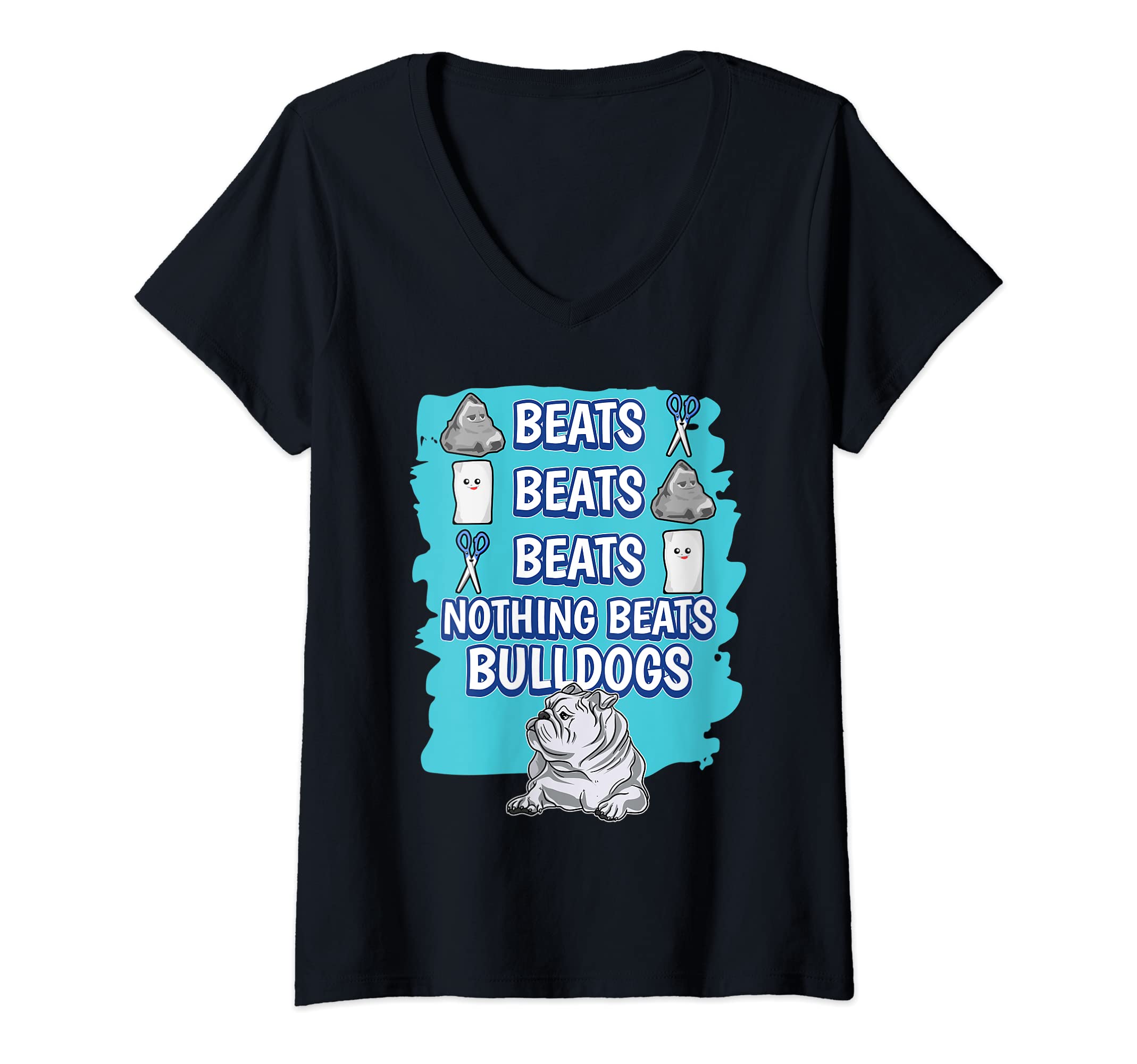 Womens Nothing Beats Bulldogs Rock Paper Scissors Game Bulldog V-Neck T-Shirt