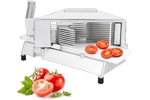 Joankaren Commercial Tomato Slicer – Heavy Duty 1/4" Tomato Cutter with Built-in Cutting Board, Aluminum Frame, Stainless Ste