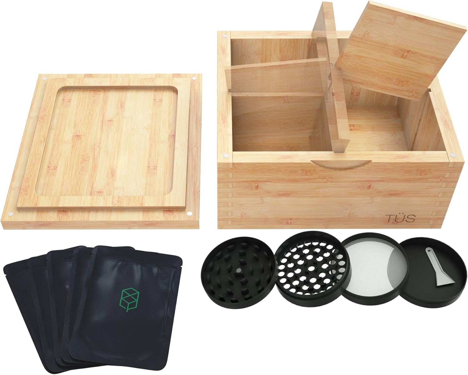 Stash Box Combo w/Reversible Rolling Tray Lid Wooden Smell Proof Box