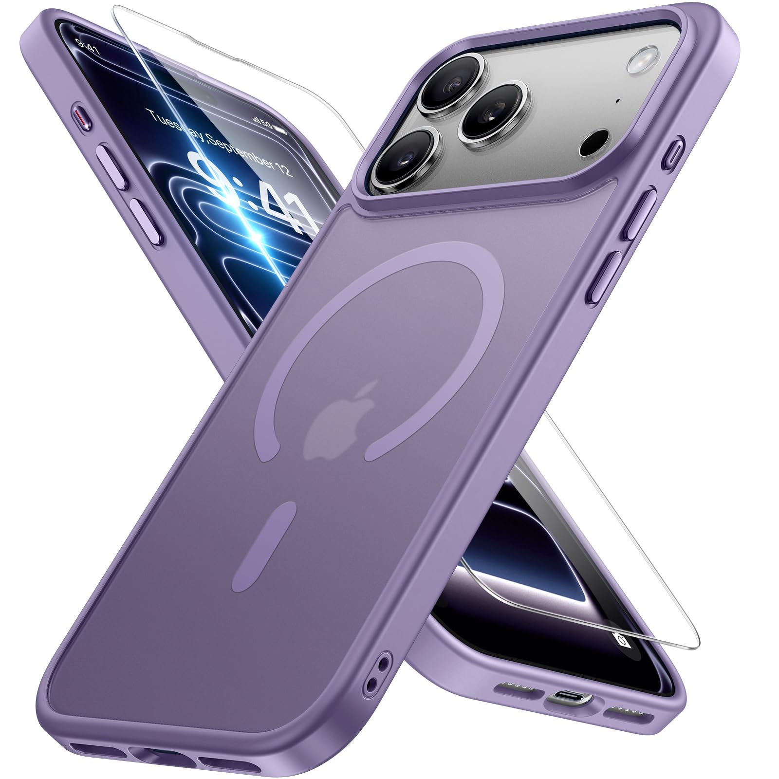 Miracase Magnetic for iPhone 17 Pro Case 6.3" with Screen Protector, [Compatible with MagSafe] Military-Grade Protection, Anti-Fingerprint, Slim Thin Phone Case for 17 Pro Cover, Purple Image