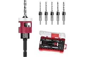 LEOMAUNYX Countersink Drill Bit Set for Wood,7 PCS Counter Sink Drill Bit with HSS Tapered Drill Bits and 1/4" Hex Shank Quick Change for Woodworking with Storage Box