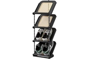 Funecy Retro Rattan Vertical Shoe Rack, Free Standing Shoe Storage Cabinet, Small Shoe Rack, Storage Rack, Suitable for Small Spaces and Narrow Spaces (Black, 4-Tier)