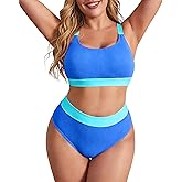 ZINPRETTY Women Plus Size Bikini Sets High Waisted Tummy Control Swimsuits Sporty Two Piece Bathing Suit Ribbed Teens 2026