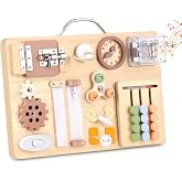Hoarosall Montessori Busy Board for Toddlers 16-in-1 Wooden Sensory Activity Board with Music Box Fine Motor Skills Learning Toy Preschool Educational Travel Gift for Boys Girls Ages 1-3