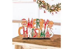 SSAILUE DECOR Gingerbread Christmas Decorations Merry Christmas Table Centerpieces Gingerbread Man Wooden Sign Xmas Front Door/Wall Decor Party Supplies