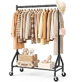 EAGMAK Heavy Duty Clothes Rack Load 268 LBS, 31.5 inch Hanging Rod, Black | Metal Frame, Stable Base, Compact Size, Rolling Smooth, For Bedroom Closet Entryway Laundry Living Room Home Garage Storage