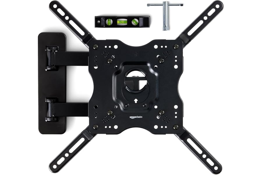 Amazon Basics Full Motion Articulating TV Wall Mount, with Swivel and Tilt, for 26" to 55" TVs and Flat Panels up to 80 Lbs,