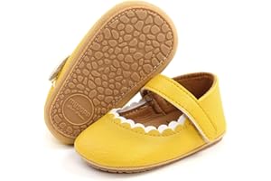 WILLFUN Baby Girls Mary Jane Flats Floral Princess Dress Crib Shoes Non-Slip for Toddler First Walkers