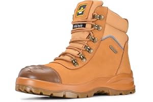 Steel Toe Work Boots for Men Waterproof Cow Leather Safety Boot 6-inch with YKK Side Zipper