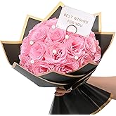 Waipfaru Pink Glitter Roses Bouquet, DIY Fake Flowers Bouquet, Artificial Rose Bouquet for Valentines, Anniversary, Engagement, Wedding, 24 Roses