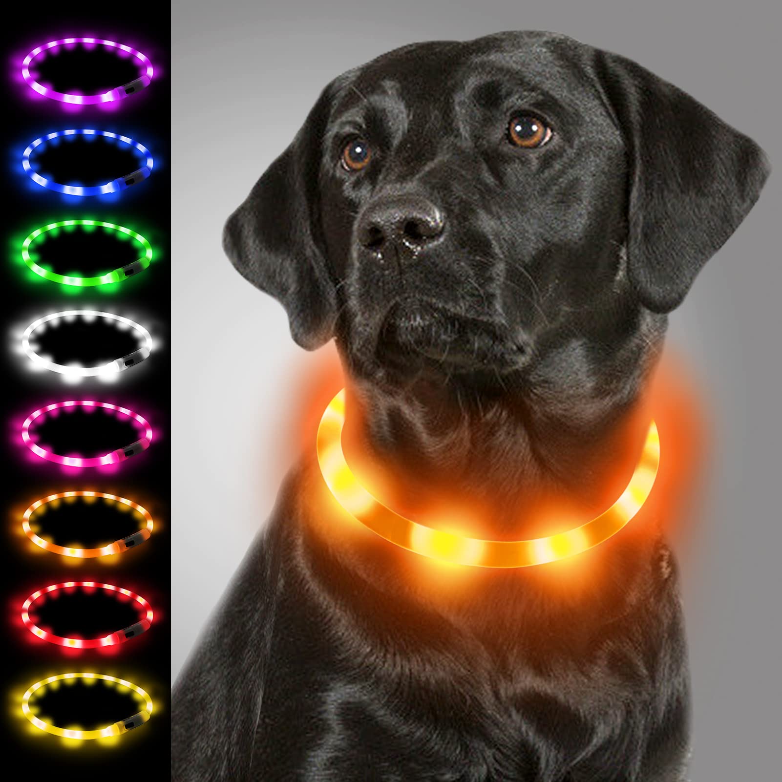 Joytale Light Up Dog Collar, Flashing LED for Night Walking, Rechargeable Glow Collars for Puppy Small Medium and Large Dogs, Orange