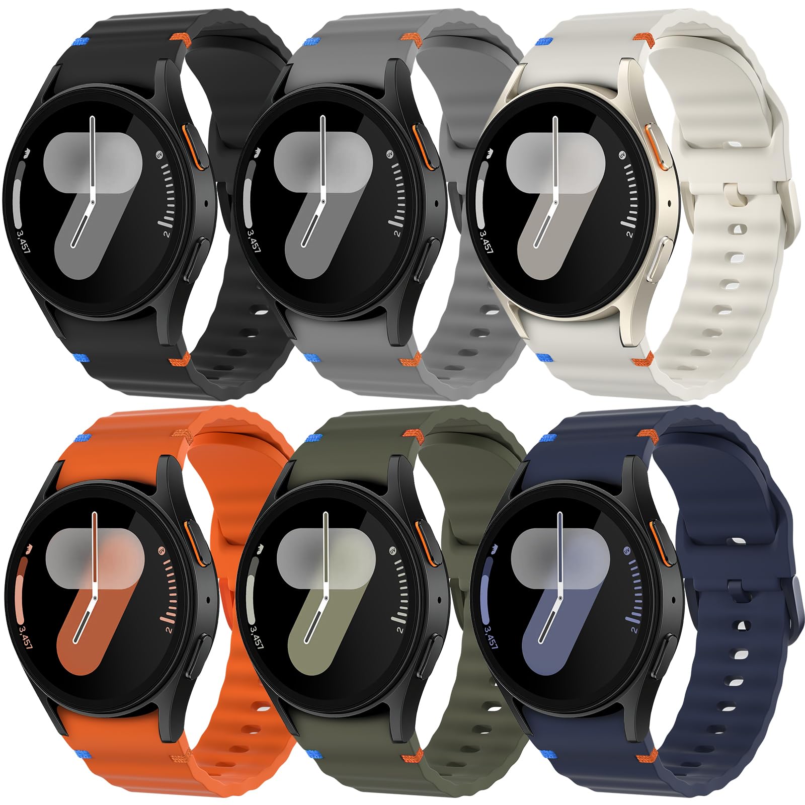 6 Pack Sport Bands Compatible with Samsung Galaxy Watch 7 40mm 44mm, Soft Silicone Strap for Galaxy Watch 6 5 4 FE 40mm 44mm/Galaxy Watch 6/4 Classic 47mm 43mm 46mm 42mm/Watch 5 Pro 45mm Men Women