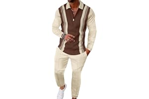 UOUA Mens 2 Piece Set Casual Outfits 1/4 Zip Polo Long Sleeve Shirt & Pants Track Suit Loungewear Athletic Sweatsuit