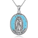 YAFEINI Virgen De Guadalupe Necklace 925 Sterling Silver Mother Mary Necklace Virgencita Jewelry Thanksgiving Day Gifts for Women