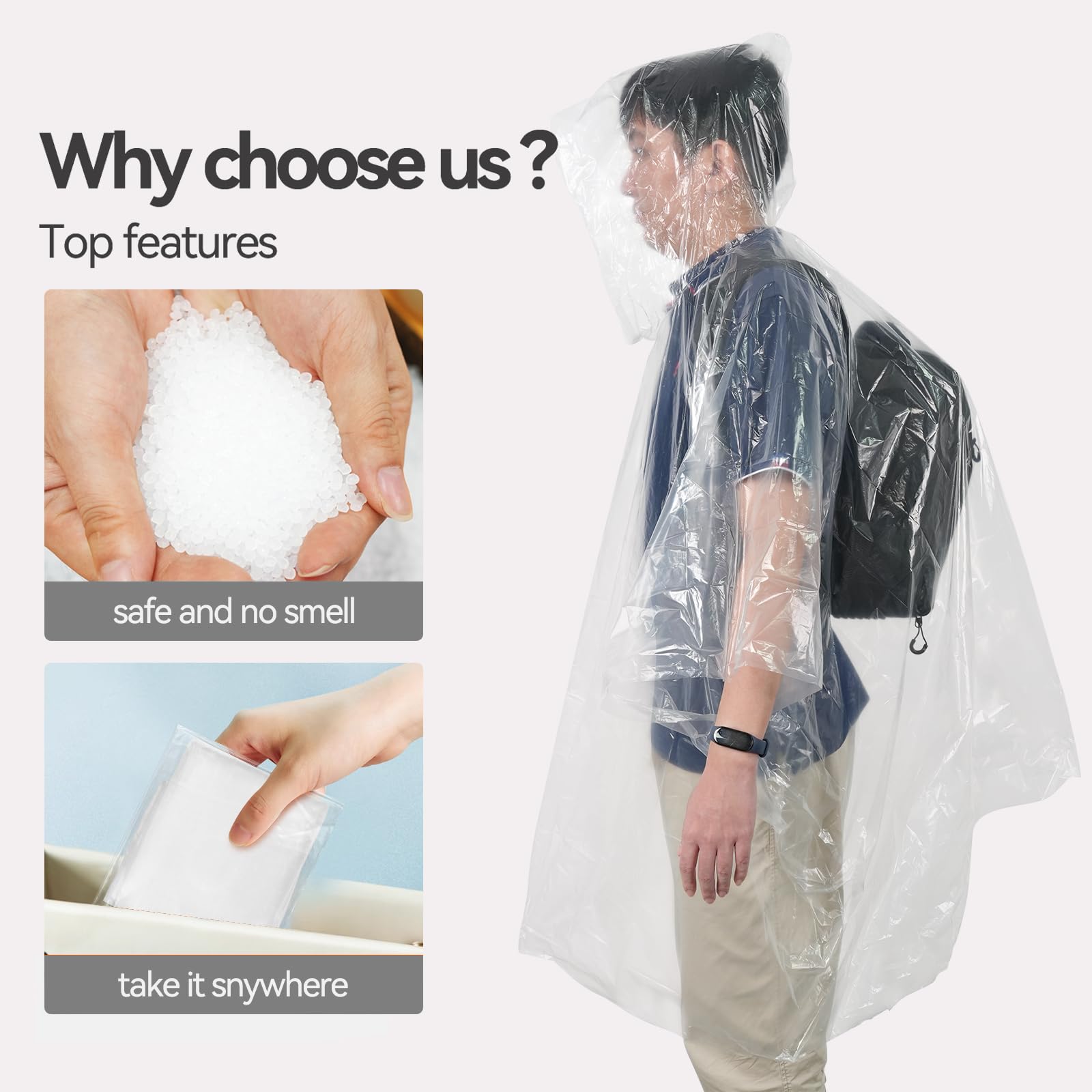 KAshack 10er Pack Einweg Regenponcho Durchsichtig für Damen Herren | 0.035mm Verdickt Wasserdichtes Regencape mit Kapuze | Leichter Notfallponcho für Festival, Camping, Konzert, Reise 5