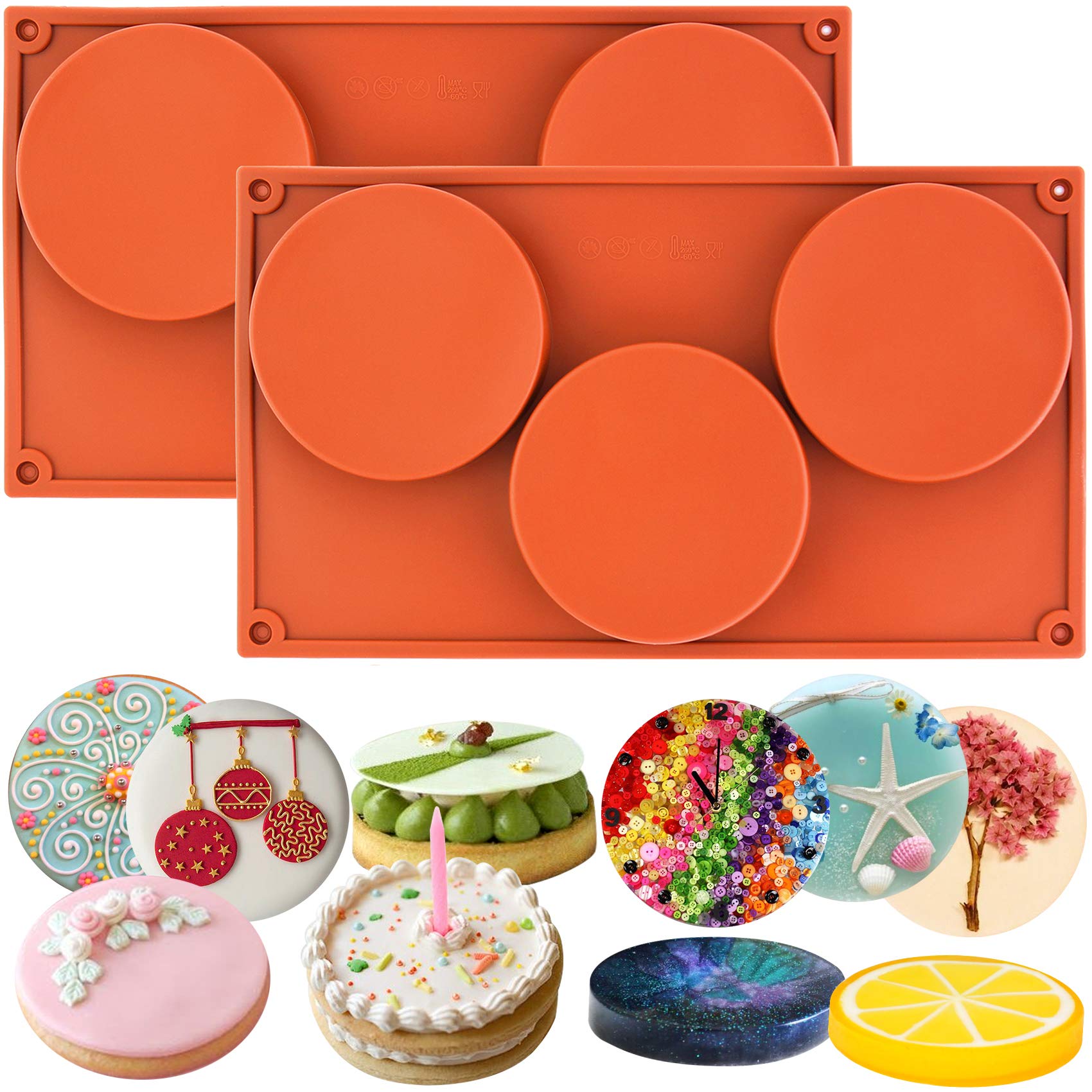 musykrafties 2 Pack 3-Cavity Large Round Disc Candy Silicone Moulds Teacake Pastry Bakeware for Baking, Epoxy Resin Coaster Crafting Projects