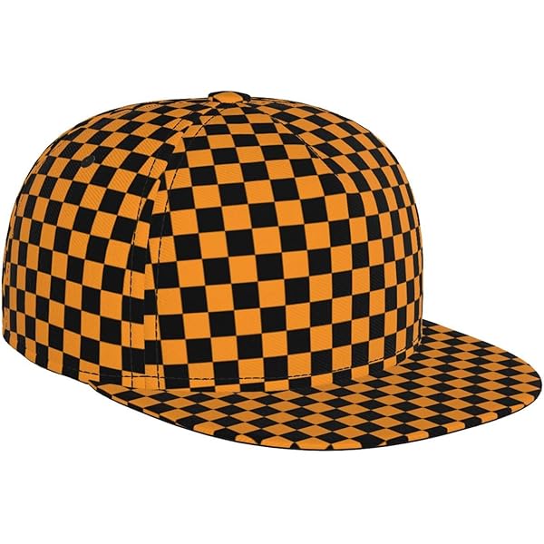 TZTTZT Black Orange Checkered Snapback Hats for Men Women