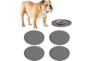 Arespark Dog Food Mat 4 PCS, Nonslip Waterproof Dog Silicone Feeding Bowl Mat with Raised Edges for Floors Prevent Spills, Round Eating Plate Puppy Supplies (Grey 10in)