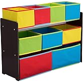 Delta Children Deluxe Multi-Bin Toy Organizer with Storage Bins, Dark Chocolate/Primary Colored Bins