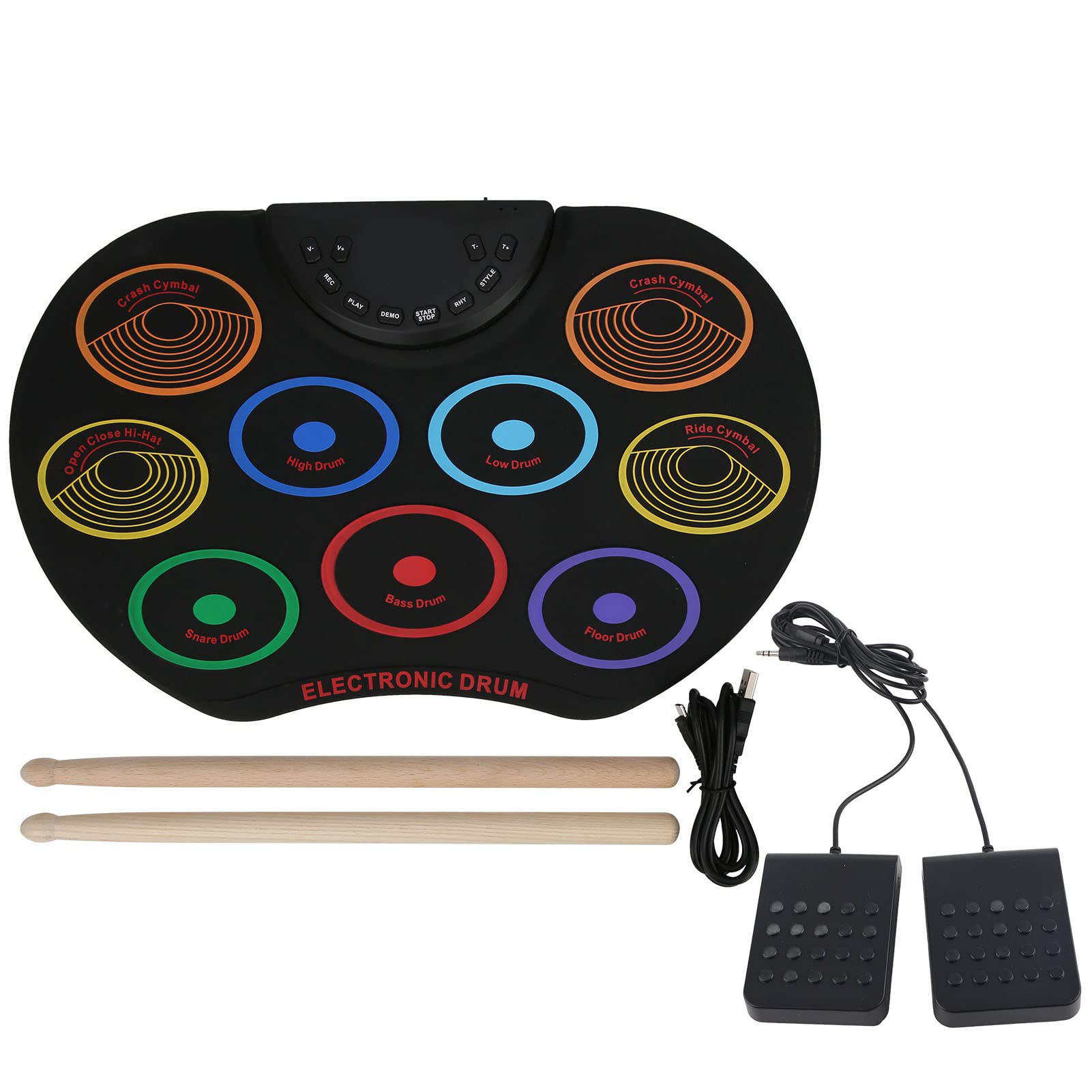Electronic Drum Set, Portable Electronic Drum Pad Colorful Design Percussion Instrument for Adult Beginner Kids Adults Music Practice Entertainment