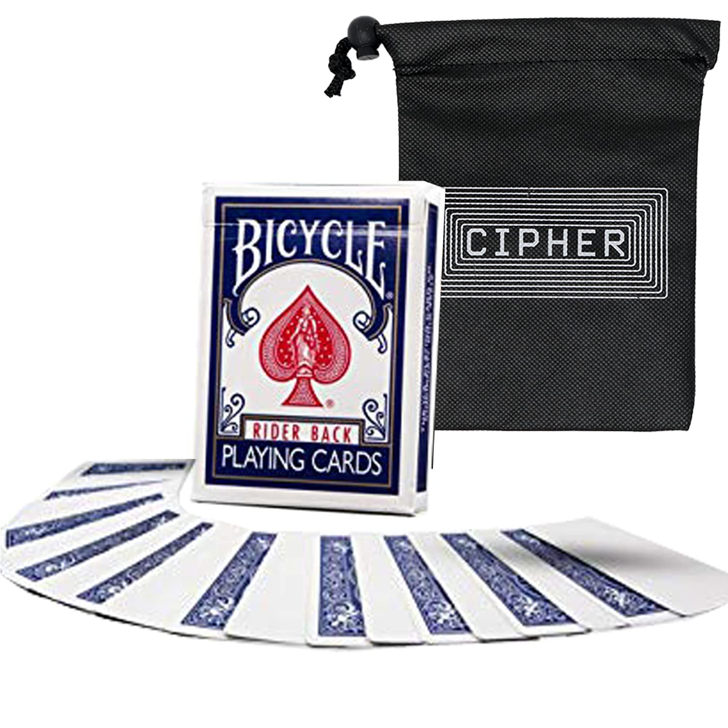 Blank Face Bicycle Cards - Gaff Rider Back Bicycle Deck - Includes Cipher Card Bag (Blue)