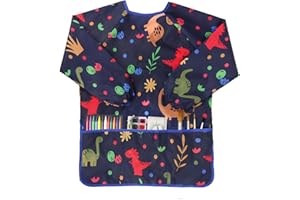 BAHABY Kids Art Smocks Painting Smock with Long Sleeve and 3 Pockets for Age 3-8
