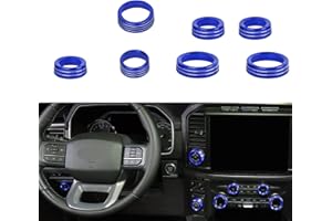 Keptrim for Ford F150 2021 2022 2023 2024 2025 Knob Air Conditioner Switch & Trailer & 4WD & VOL & Headlight Button Ring Trim, Blue Aluminum, 7pcs