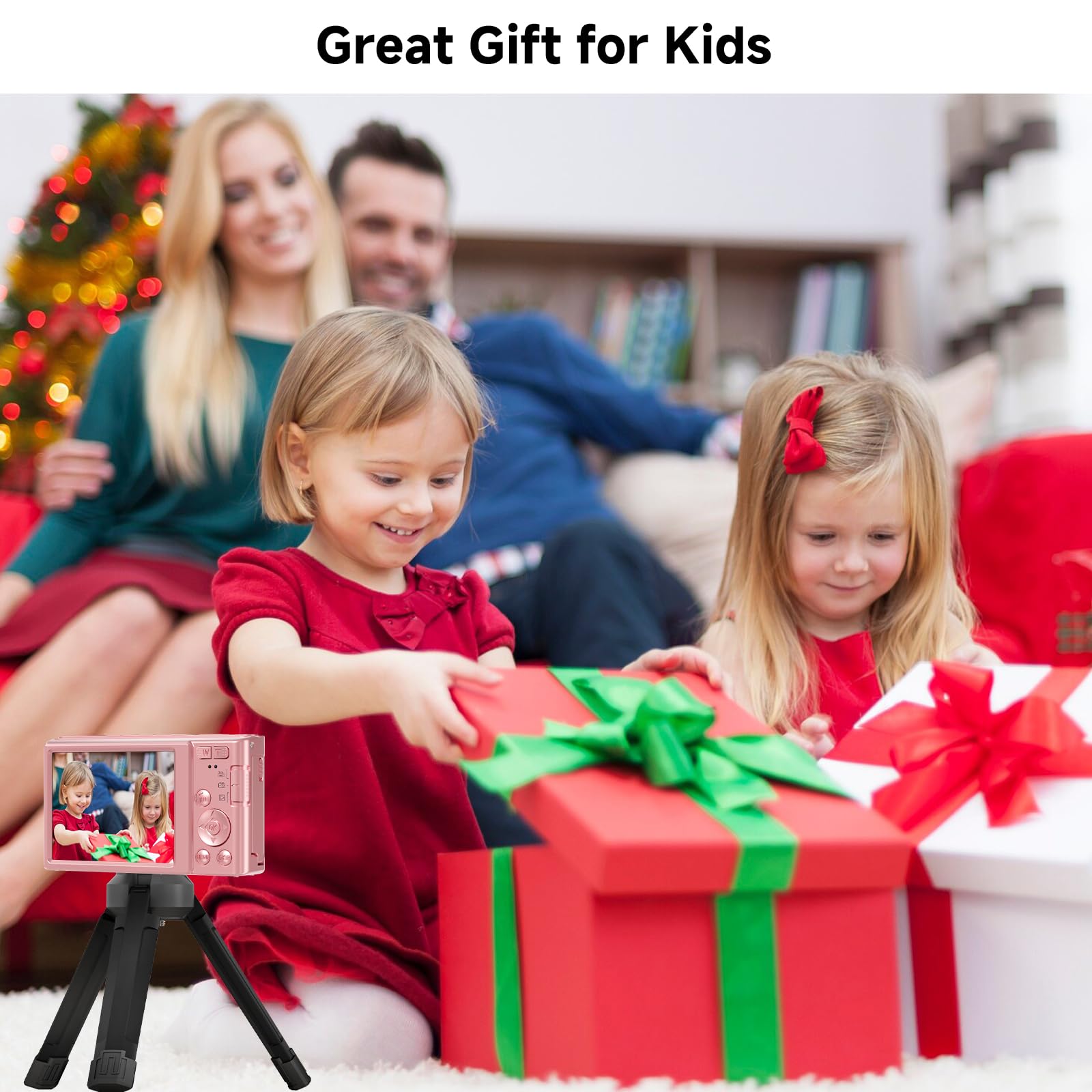 Digital Camera, FHD 4K 44MP Digital Camera for Photography, 16X Digital Zoom, Digital Point and Shoot Camera with 3-LED Fill Lights, 64GB SD Card, Compact Camera for Kids Teen Boys Girls, Pink
