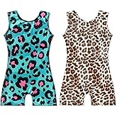 EQSJIU 2 Packs Gymnastics Leotards with Shorts for Girls Unicorn Rainbow Flower Sparkly Gradient Colors Biketards 1-10 Years