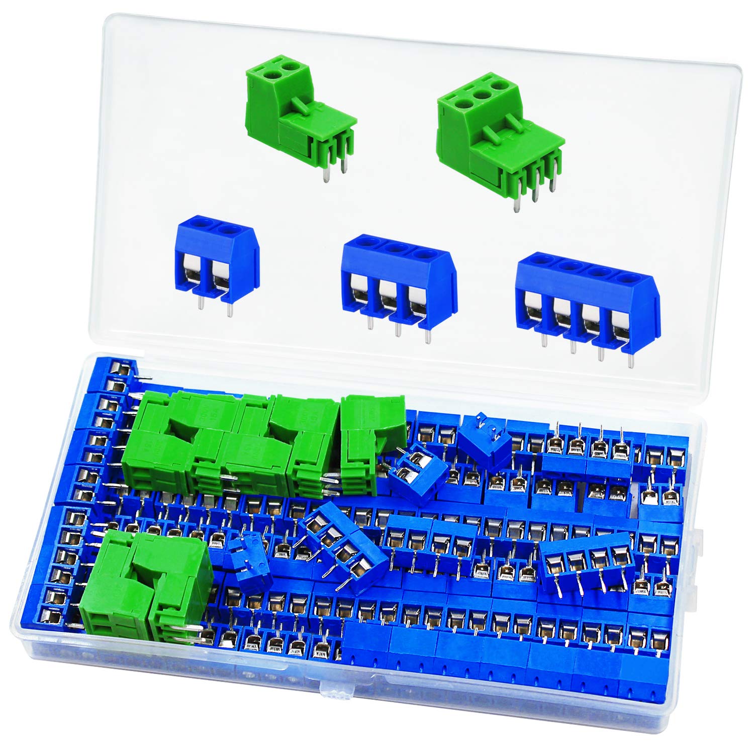 114PCS PCB Terminal Block Connectors - 5mm Pitch, 2, 3 & 4 Pin, 300V 15A PCB Mount Screw Terminal Block for Arduino