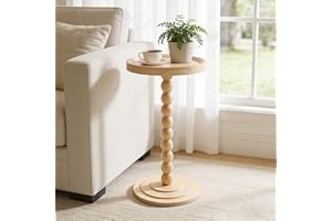 ALSKHEAS Small Round Side Table, Drink Tables for Small Spaces, Pedestal Side Table with Solid Wood Leg, Modern Accent End Ta