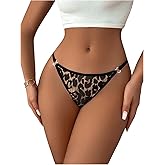 SOLY HUX Thongs for Women Leopard Print Underwear Rhinestone Cut Out Low Rise Panties
