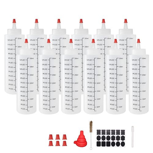 12 Pack 12-Ounce Plastic Squeeze Squirt Condiment Bottles with Red Tip ...