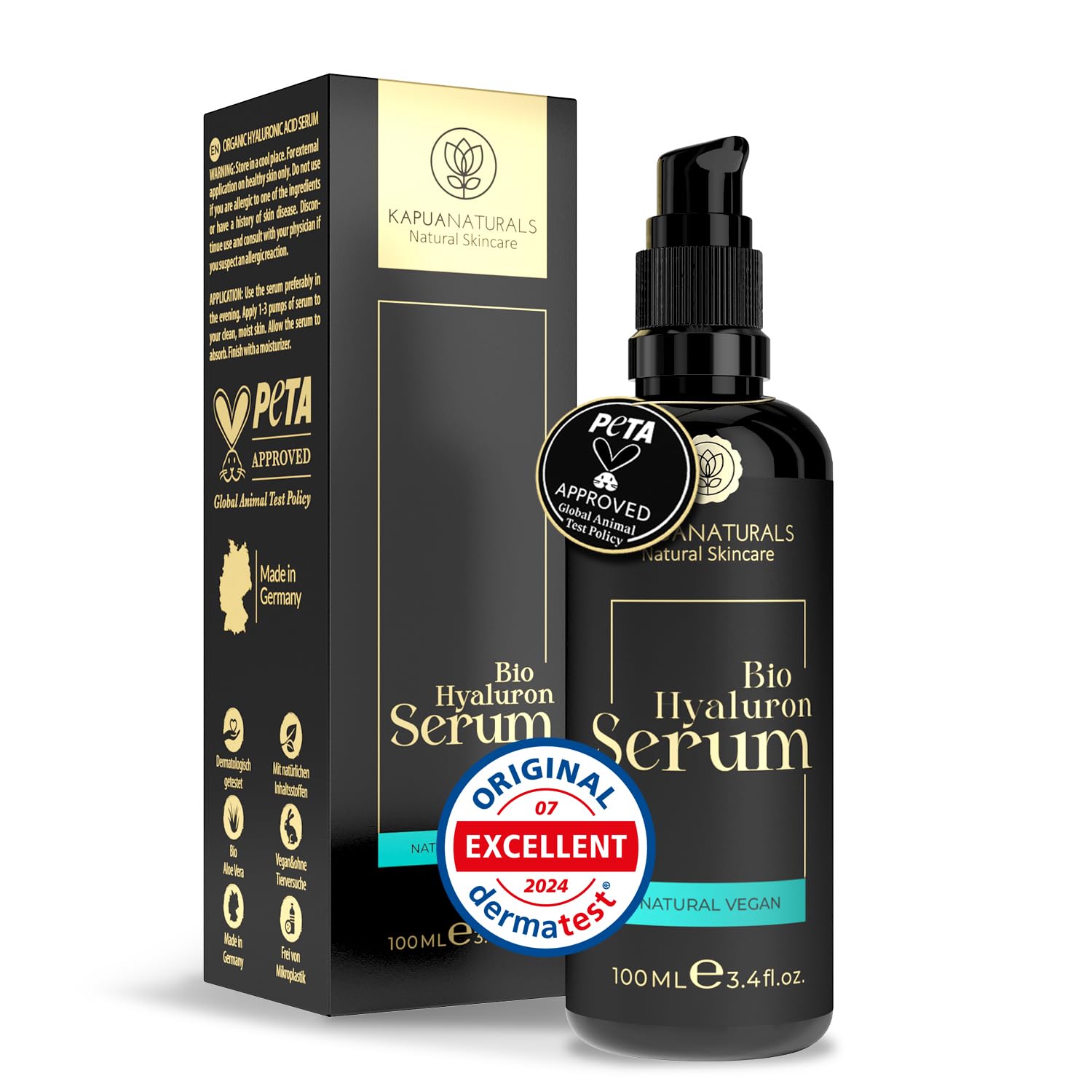BIO Hyaluronic Acid Serum High Dose • 100ml +Vit E & B5 • 7 fold Hyaluronic Acid Face Serum ✓100% Vegan & BIO ✓Anti-Aging Concentrate ✓ Anti-Wrinkle Natural Cosmetics ✓ Hyaluronic Acid Serum