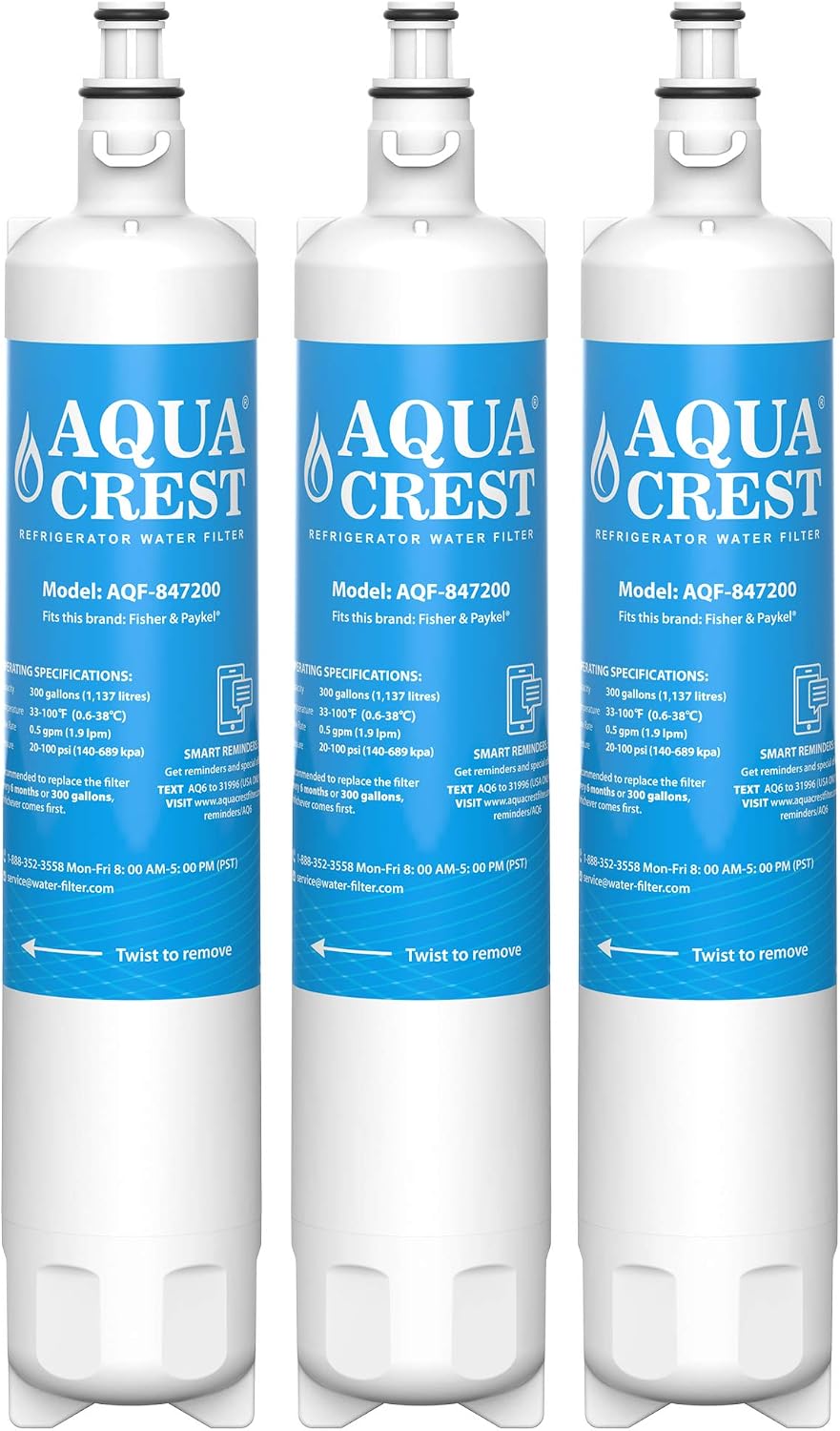 AQUACREST 847200 Fridge Water Filter, Compatible with Fisher & Paykel 847200, RS9120W Activesmart Integrated and More