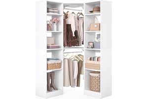 Besiost Corner Closet System with 12 Shelves, 39.2" Corner Closet Organizer System with 2 Hanging Rods, Versatile 6-Tier Walk-in Closets for Corner Space, White (39.2" L x 39.2" W x 80" H)