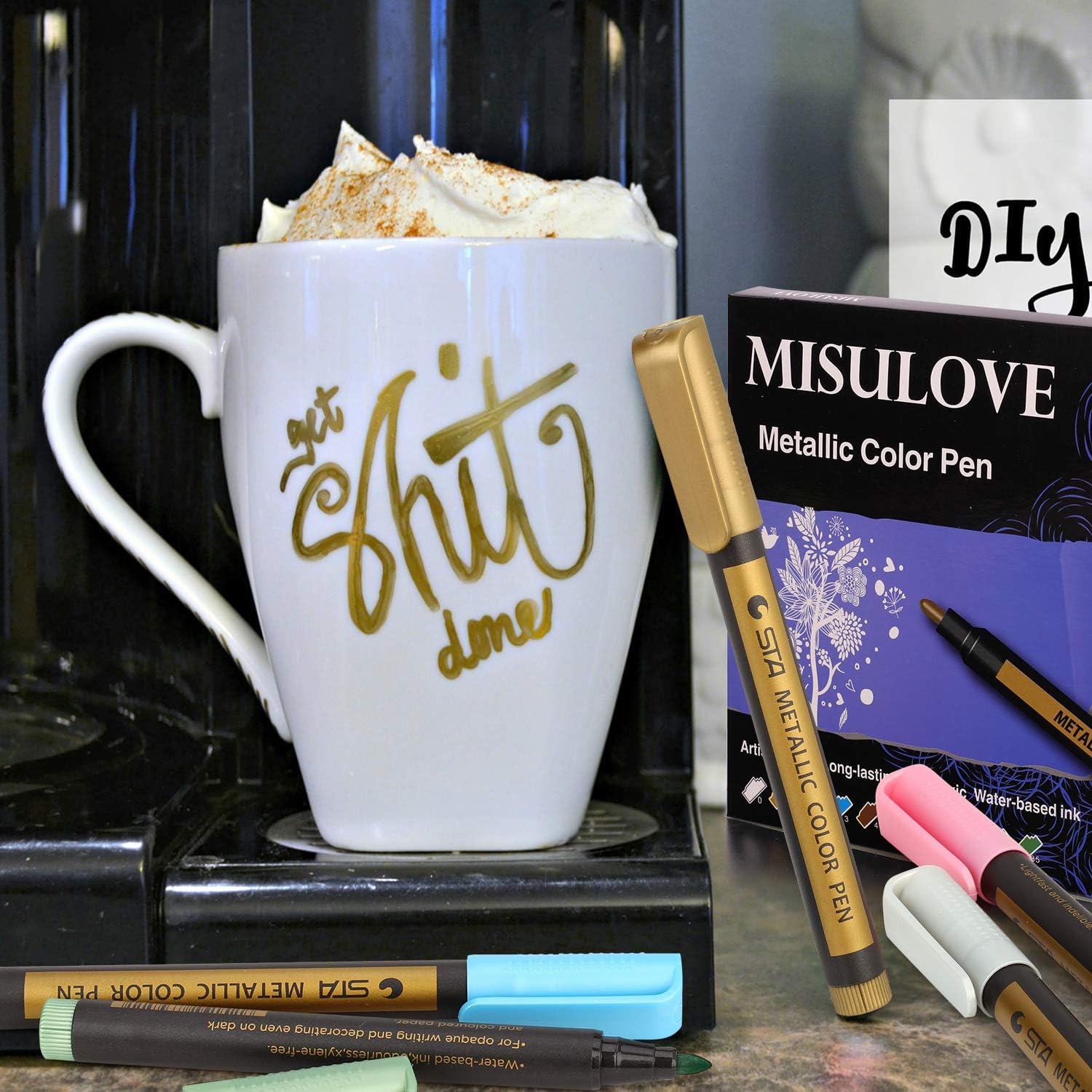 MISULOVE Metallic Marker Pens, Set of 10 Colors Paint Markers for Black Paper, Rock Painting, Scrapbooking Crafts, Card Making, Ceramics, DIY Photo Album, Ceramic, Glass and More(Medium tip): Home & Kitchen