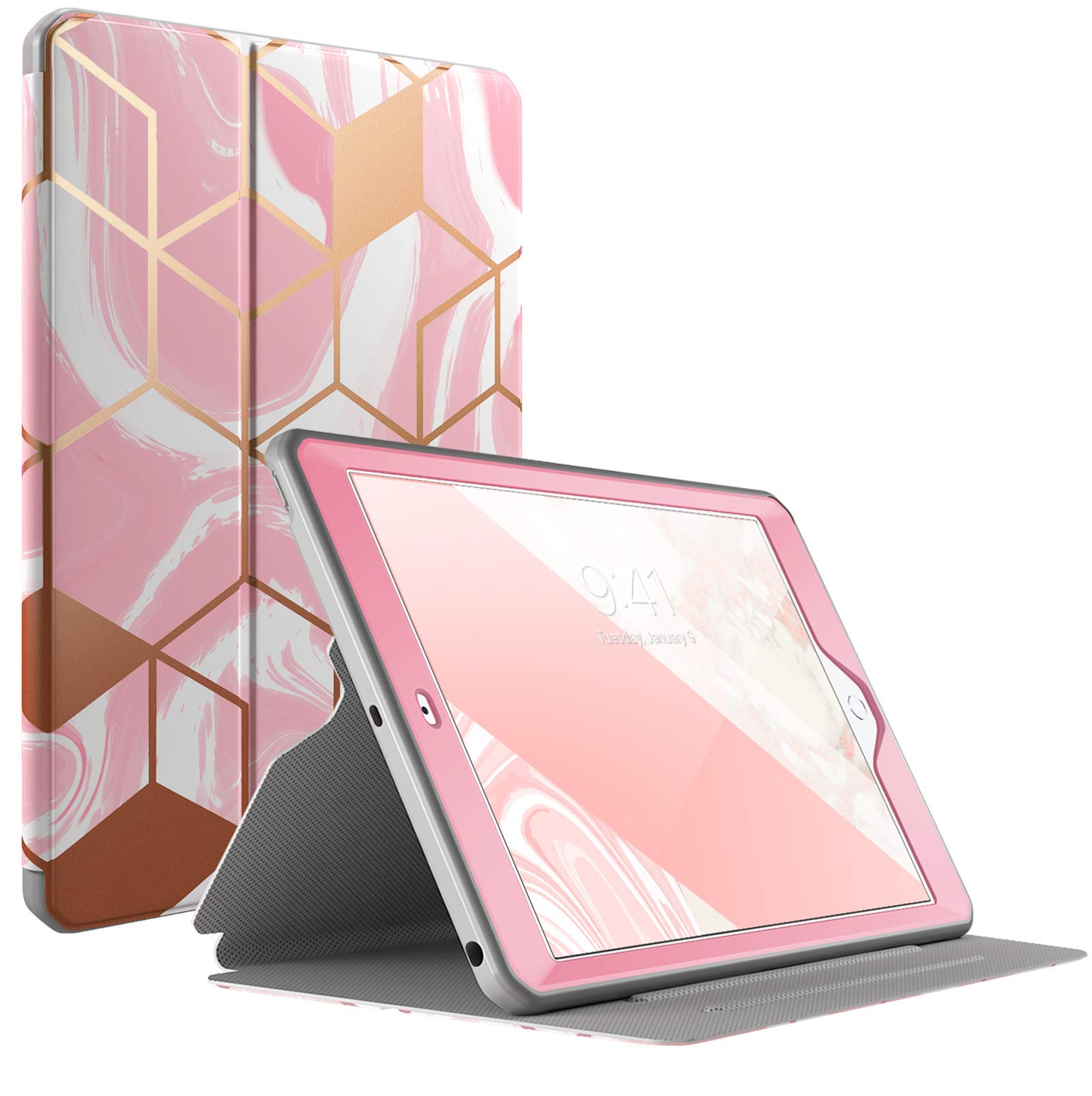 Popshine Marble Case for iPad 10.2 9th Generation (2021) / 8th Gen (2020) /7th Gen (2019) Case, Full Body Premium 360 Degree Protective Folio Cover with Built-in Screen Protector, Liquid Marble Pink