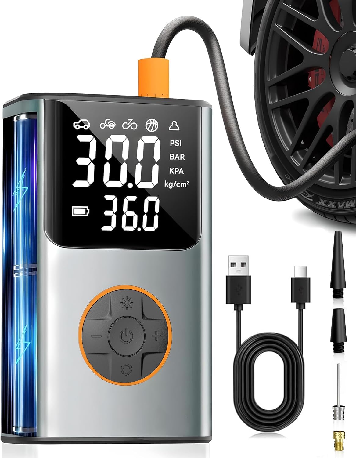 Photo 1 of ***(PARTS ONLY/ NON FUNCTIONAL)***Tire Inflator Portable Air Compressor, Bike Pump, 150PSI Air Pump for Car Tires with LCD Dual Screen and Digital Tire Pressure Gauge, Air Compressor for Bicycle, Motorcycle, Compact Car, Ball