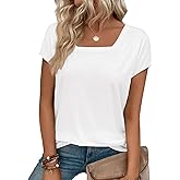 Womens Square Neck T Shirts Short Sleeve Summer Tops Casual Basic Tee Shirt 2025 Trendy Fashion Clothes