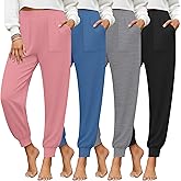 Yearntown 4 Pack Women's Yoga Joggers, Cozy Lounge Pants with Pockets Loose Casual Gym Athletic Sweatpants Comfy Cuffed Pants
