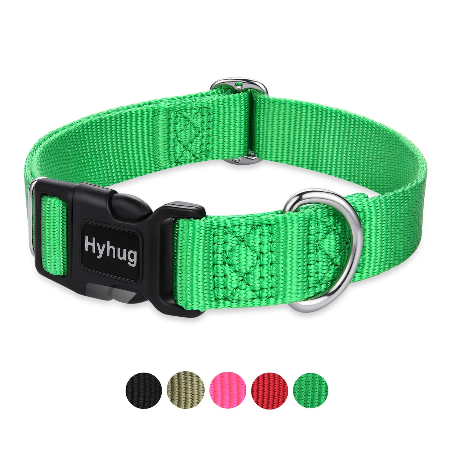 Hyhug Design Classic Basic Nylon Dog Collar, Can Install Dog Tag (Large, Lime Green)