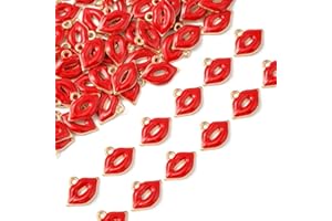 DanLingJewelry 100pcs Enamel Red Lip Charms Alloy Enamel Pendants Mini Lip Kiss Dangle Charms for Necklace Earrings Jewelry Making